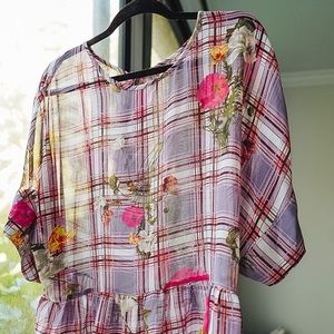 Sheer floral peplum kimono sleeve ASOS Curve top